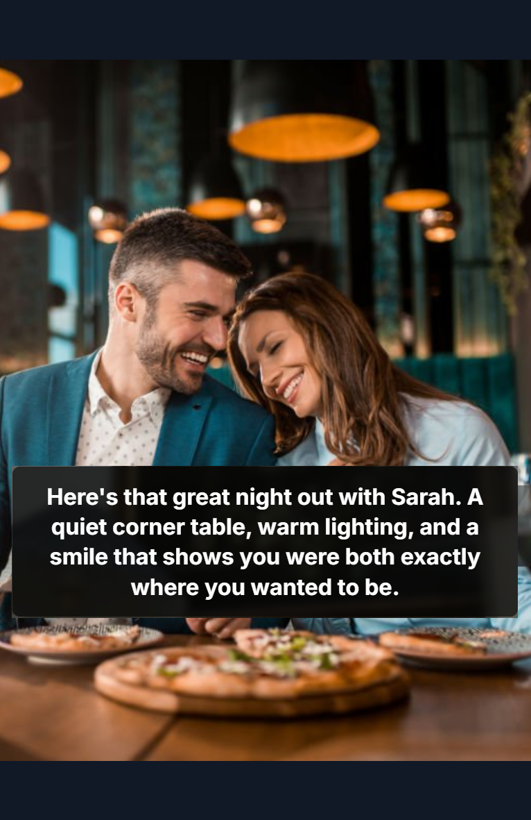 A photo of a couple at dinner with Companion's Vision Mode overlay.